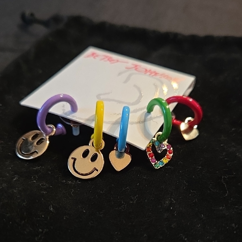 Betsey Johnson Colorful Smiley Earrings Set - Picture 3 of 6
